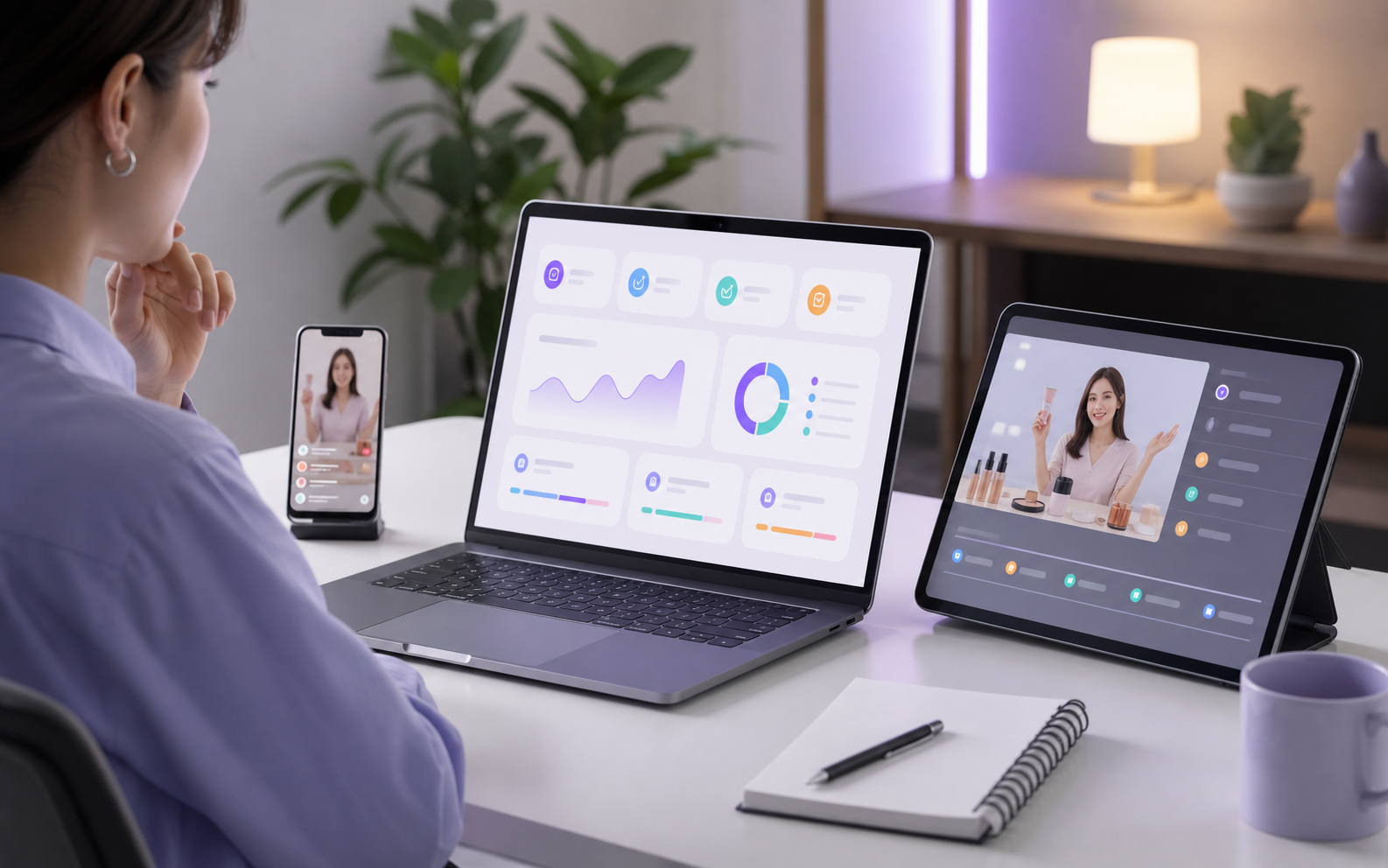 Visible livestream operation status in a calm workspace